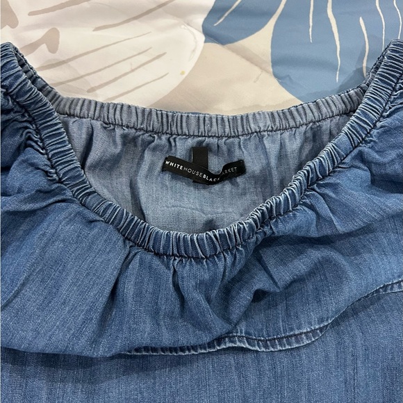 💰PRICE ⬇️ 
WHITE HOUSE BLACK MARKET • Blue Jean Ruffle Top Blouse • sz XS - Picture 6 of 9